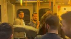 Metro kapılarını tekmeleyip makinisti dövmeye kalktılar